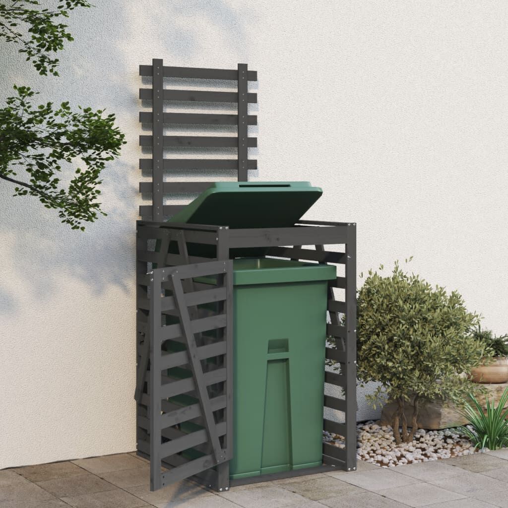 vidaXL Αποθ. Τροχήλατου Κάδου Γκρι 84x90x128,5 εκ. Μασίφ Ξύλο Πεύκου