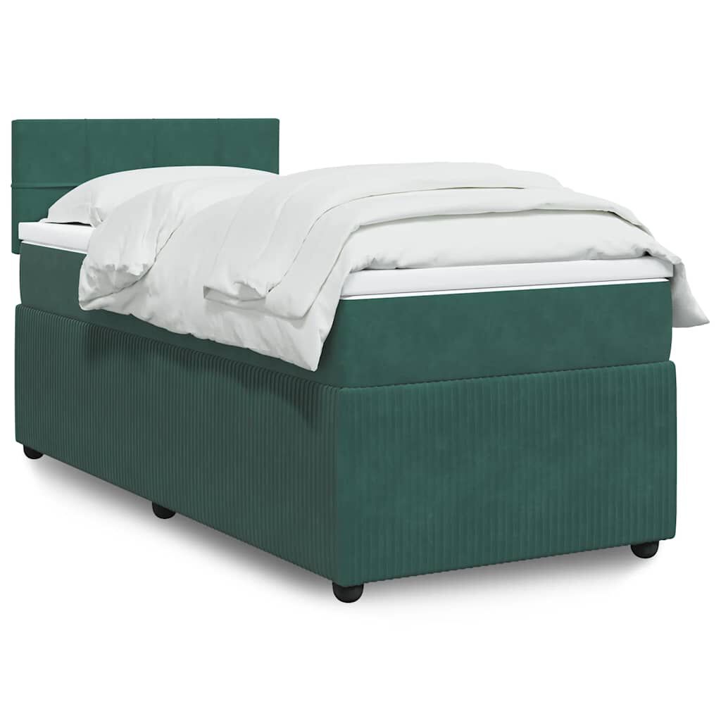 vidaXL Κρεβάτι Boxspring με Στρώμα Σκούρο Πράσινο 90x190 εκ. Βελούδινο