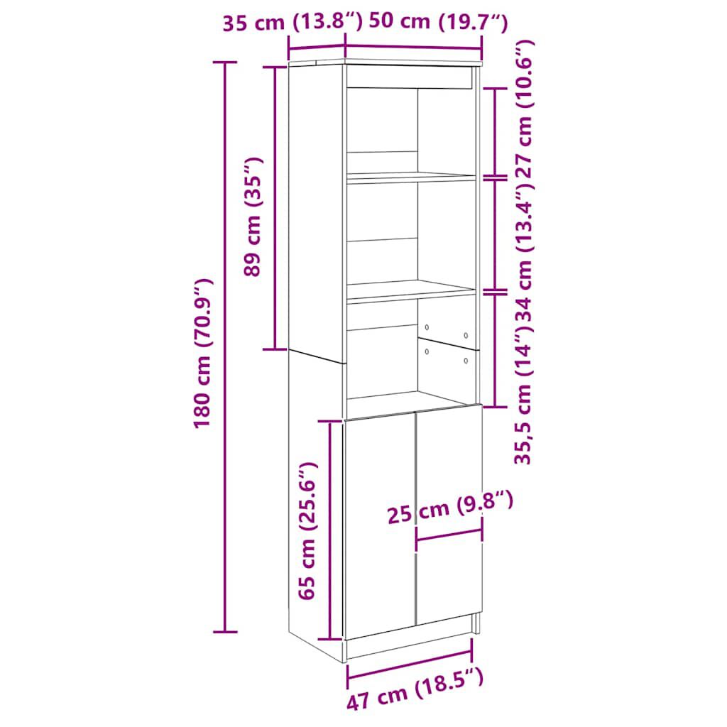 vidaXL Ντουλάπι Μαύρη δρυς 50x35x180 εκ. από Επεξεργασμένο Ξύλο