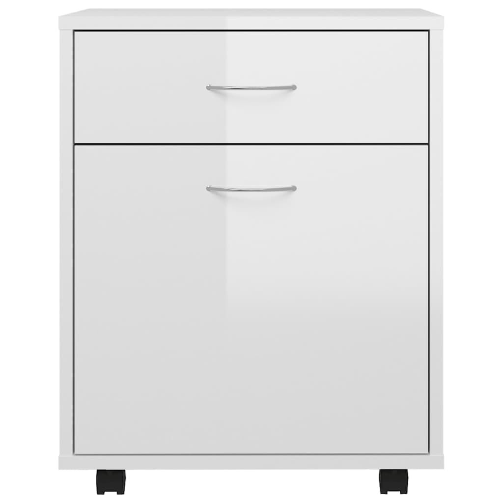vidaXL Ντουλάπι Τροχήλατο Γυαλιστ. Λευκό 45x38x54 εκ. από Επεξ. Ξύλο