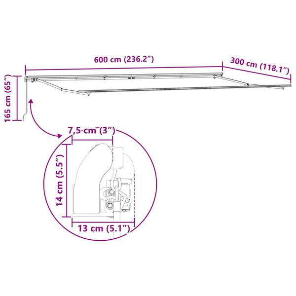 vidaXL Χειροκίνητη Ανασυρόμενη Τέντα Μπεζ 600x300 cm