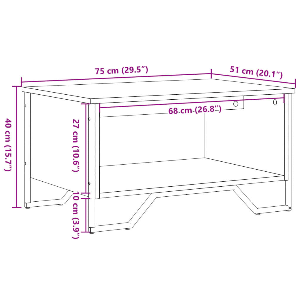 vidaXL Τραπεζάκι Σαλονιού Sonoma Δρυς 75x51x40 εκ. Επεξεργασμένο Ξύλο
