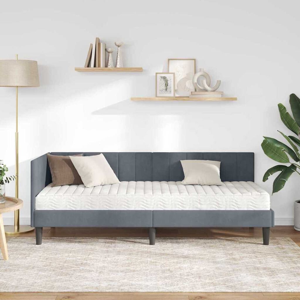 vidaXL Κρεβάτι Γωνίας με στρώμα Σκούρο γκρι 80 x 200 cm Βελούδο