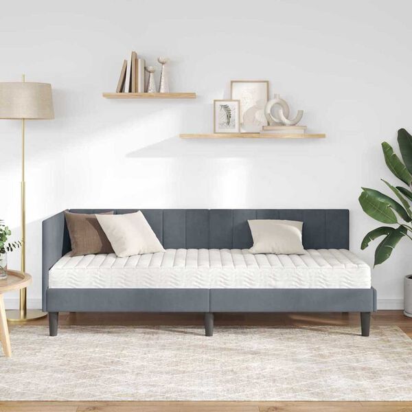 vidaXL Κρεβάτι Γωνίας με στρώμα Σκούρο γκρι 80 x 200 cm Βελούδο