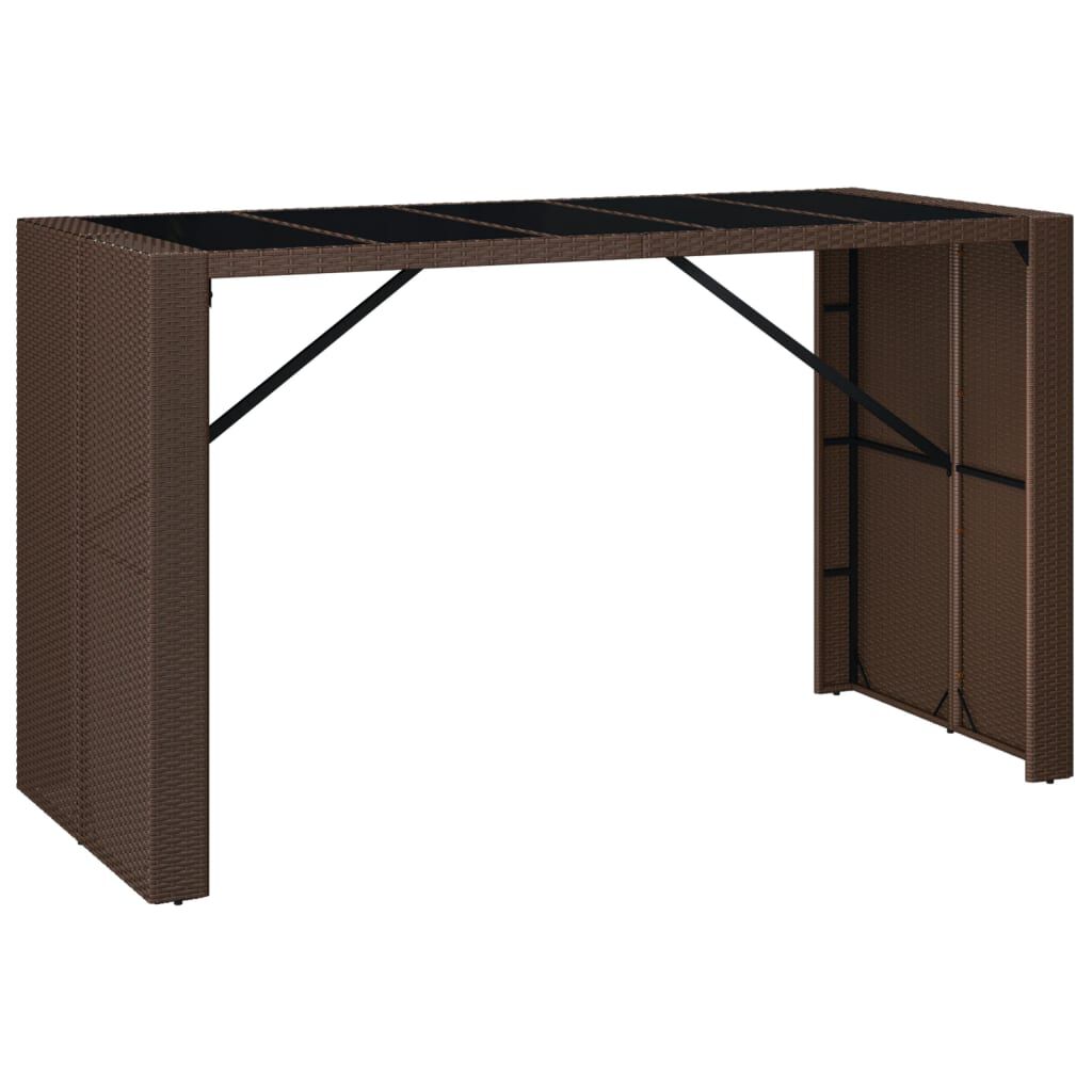 vidaXL Τραπέζι Μπαρ με Γυάλ. Επιφάνεια Καφέ 185x80x110 εκ. Συνθ. Ρατάν