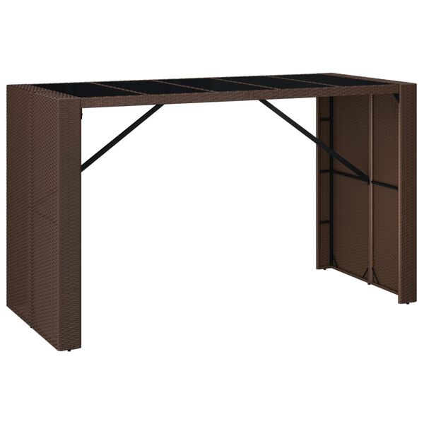 vidaXL Τραπέζι Μπαρ με Γυάλ. Επιφάνεια Καφέ 185x80x110 εκ. Συνθ. Ρατάν