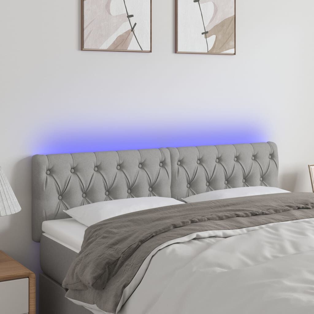 vidaXL Κεφαλάρι Κρεβατιού LED Ανοιχτό Γκρι 144x7x78/88 εκ. Υφασμάτινο
