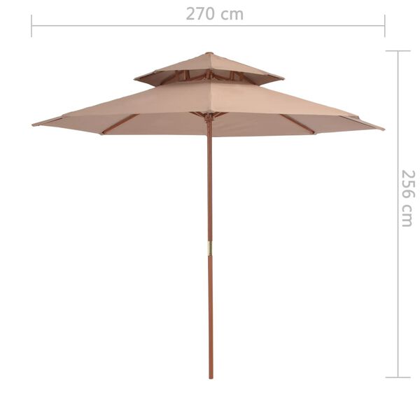 vidaXL Ομπρέλα Κήπου με Διπλή Οροφή Χρώμα Taupe 270 εκ. με Ξύλινο Ιστό