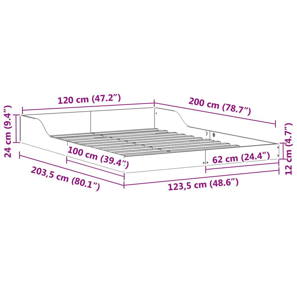 vidaXL Σκελετός Κρεβατιού Λευκό 120 x 200 cm Μασίφ ξύλο πεύκου