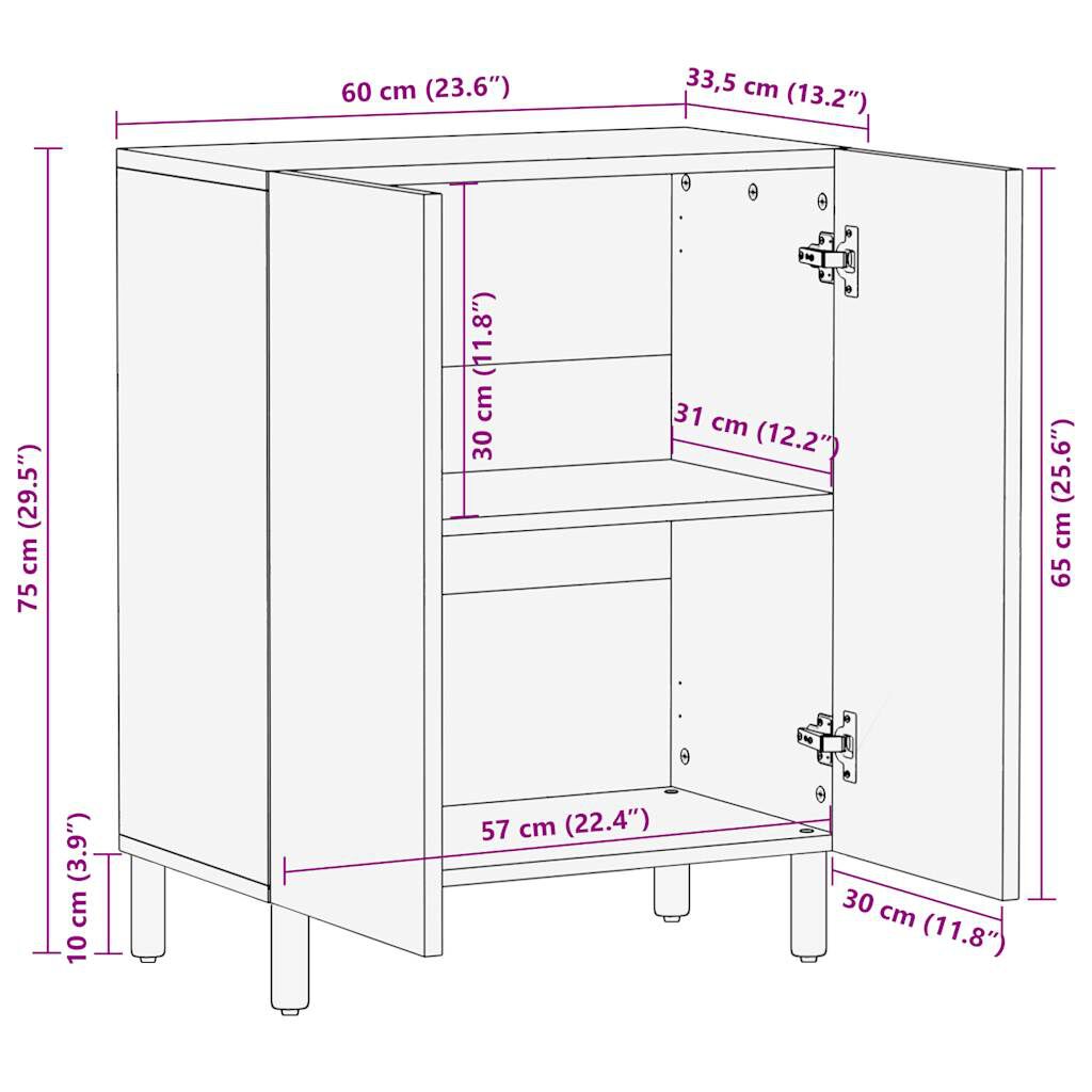 vidaXL Μπουφές 60x33,5x75 εκ. από Μασίφ Ακατέργαστο Ξύλο Μάνγκο