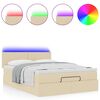 vidaXL Οθωμανικό κρεβάτι με στρώμα & LEDs Cream 140x200 cm Ύφασμα