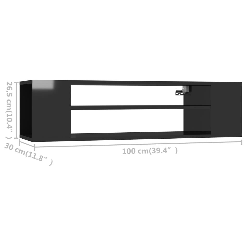 vidaXL Έπιπλο Τηλεόρασης Κρεμαστό Γυαλ.Μαύρο 100x30x26,5εκ Επεξ. Ξύλο