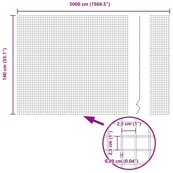 vidaXL Γκρι Συρματόπλεγμα 1.4x50 μ Σίδερο