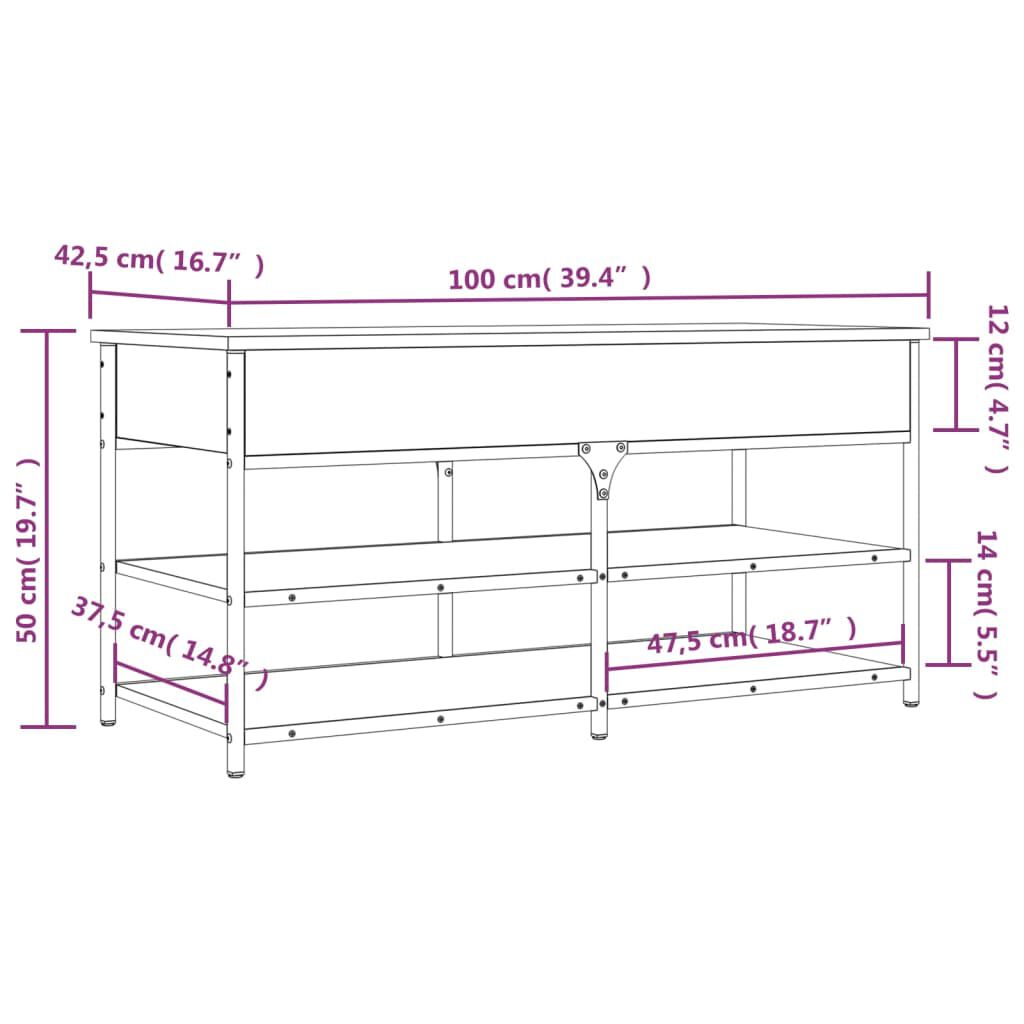 vidaXL Παπουτσοθήκη Καπνιστή Δρυς 100x42,5x50εκ. Επεξεργασμένο Ξύλο