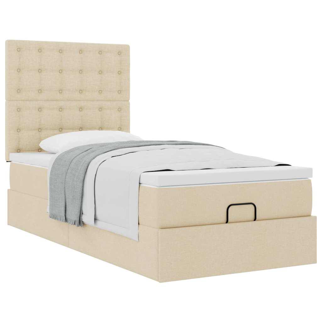 vidaXL Οθωμανικό κρεβάτι με στρώμα Cream 100x200cm ύφασμα
