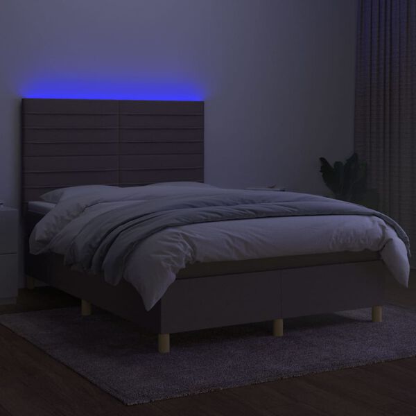 vidaXL &Kappa;&rho;&epsilon;&beta;ά&tau;&iota; Boxspring &mu;&epsilon; &Sigma;&tau;&rho;ώ&mu;&alpha; & LED Taupe 140x190 &epsilon;&kappa;. &Upsilon;&phi;&alpha;&sigma;&mu;ά&tau;&iota;&nu;&omicron;