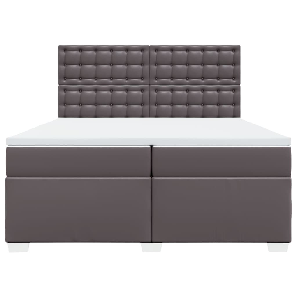 vidaXL Κρεβάτι Boxspring με Στρώμα Γκρι 200x200 εκ. Συνθετικό Δέρμα