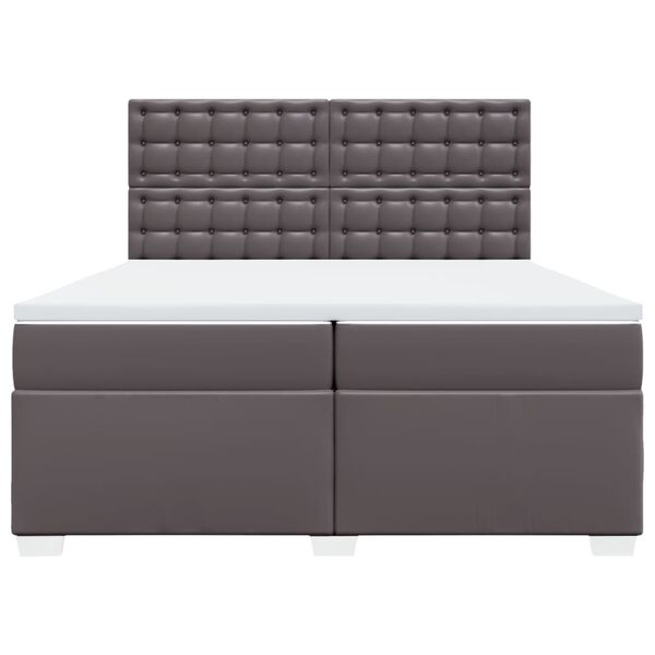 vidaXL Κρεβάτι Boxspring με Στρώμα Γκρι 200x200 εκ. Συνθετικό Δέρμα