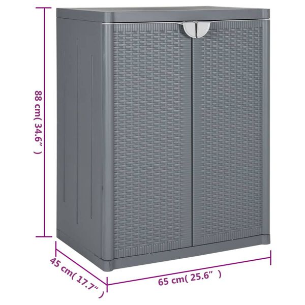vidaXL Ντουλάπι Αποθήκευσης Κήπου Γκρι 65x45x88 εκ. από Ρατάν PP