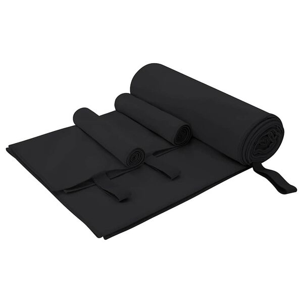 vidaXL Σύνολο πετσέτας αθλητισμού 3 pcs Μαύρο