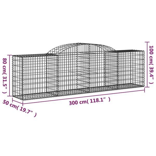 vidaXL Συρματοκιβώτια Τοξωτά 8 τεμ. 300x50x80/100 εκ. Γαλβαν. Ατσάλι