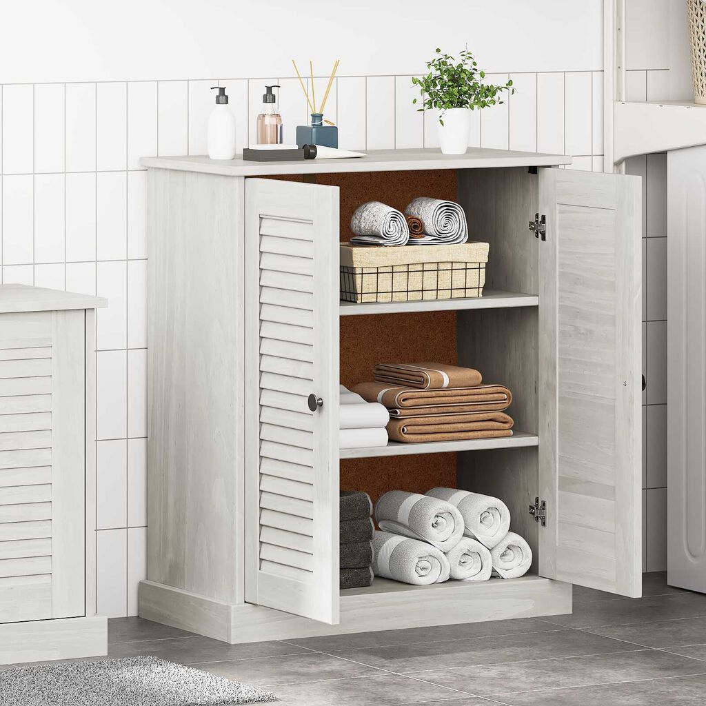 vidaXL Ντουλάπι Μπάνιου Λευκό 68 x 34 x 80 εκ Μασίφ ξύλο πεύκου