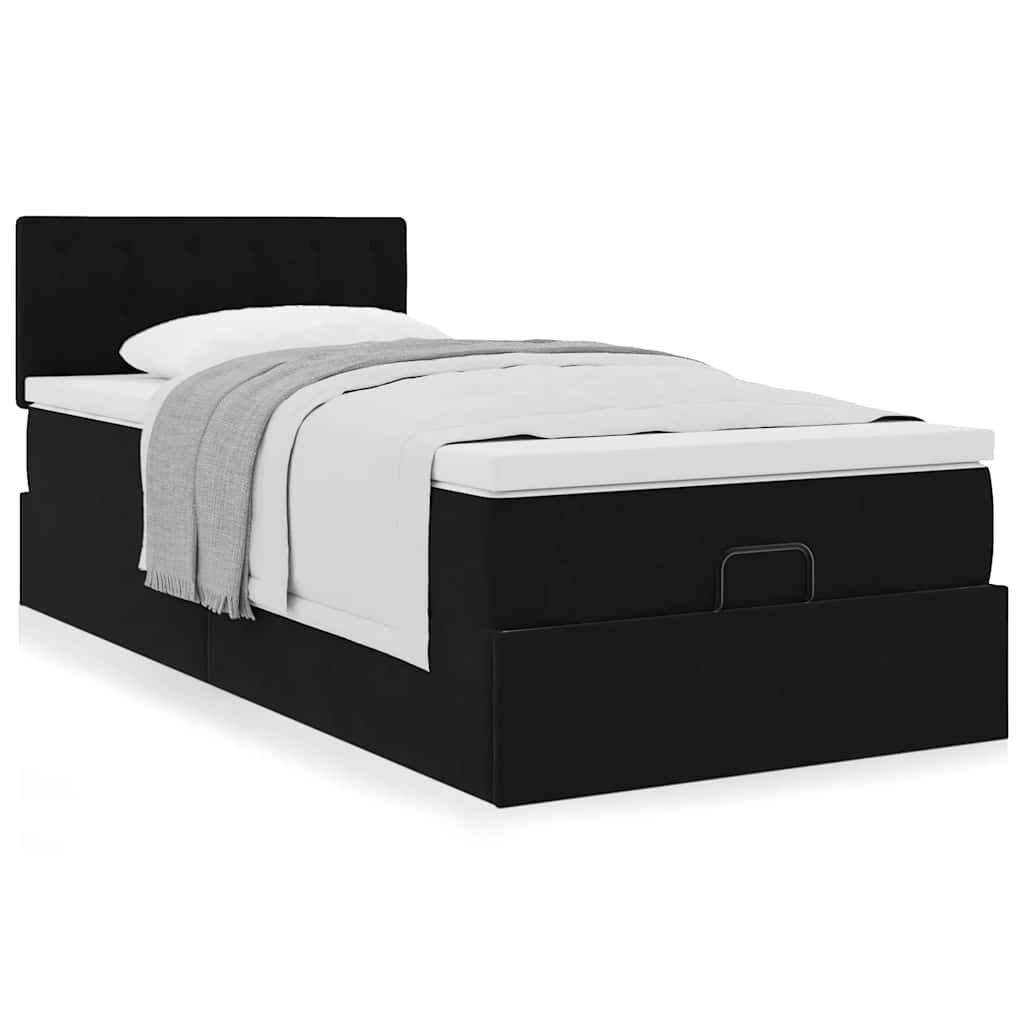 vidaXL Οθωμανικό κρεβάτι με στρώμα Μαύρο 90x200cm Velvet