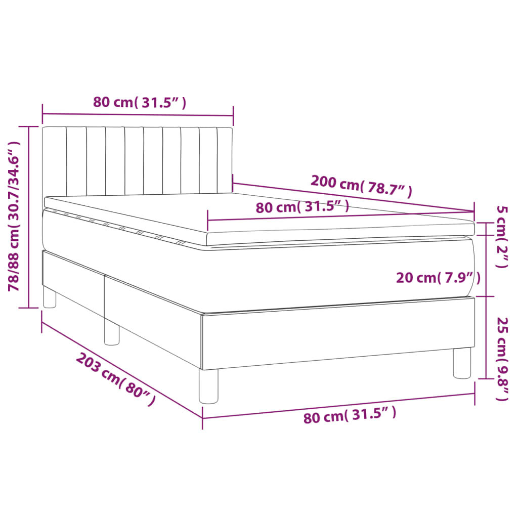 vidaXL Κρεβάτι Boxspring με Στρώμα Σκούρο Γκρι 80x200 εκ. Βελούδινο