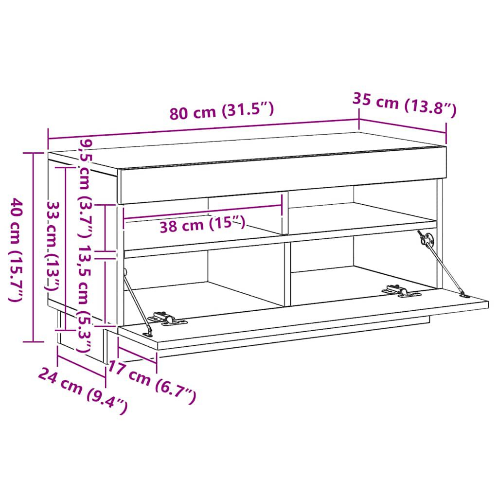 vidaXL Έπιπλο Τηλεόρασης LED Όψη Παλαιού Ξύλου 80x35x40 εκ. Επεξ. Ξύλο