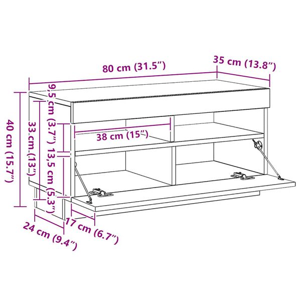 vidaXL Έπιπλο Τηλεόρασης LED Όψη Παλαιού Ξύλου 80x35x40 εκ. Επεξ. Ξύλο