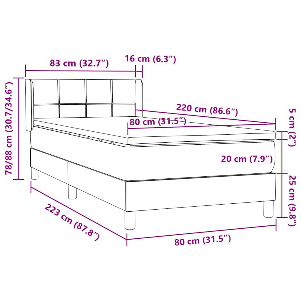 vidaXL Box Spring κρεβάτι με στρώμα ανοιχτό γκρι 80x220 cm Βελούδινο