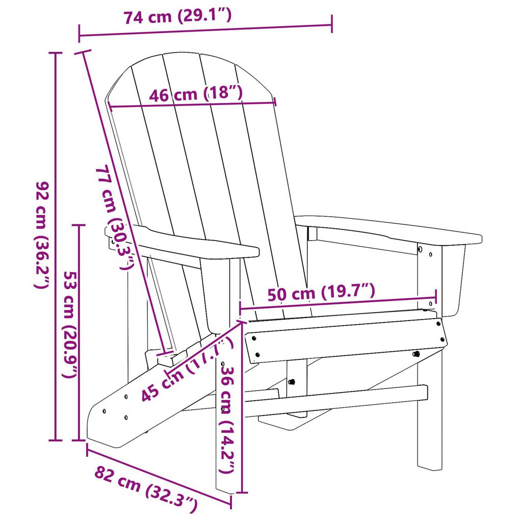 vidaXL Adirondack Καρέκλα Λευκή 74x82x91 εκ HDPE