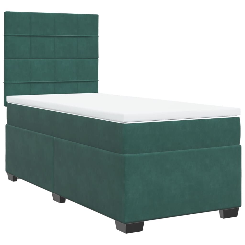 vidaXL Κρεβάτι Boxspring με Στρώμα Σκούρο Πράσινο 90x200 εκ. Βελούδινο