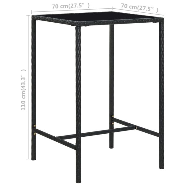 vidaXL Τραπέζι Μπαρ Κήπου Μαύρο 70x70x110 εκ. Συνθετικό Ρατάν/Γυαλί
