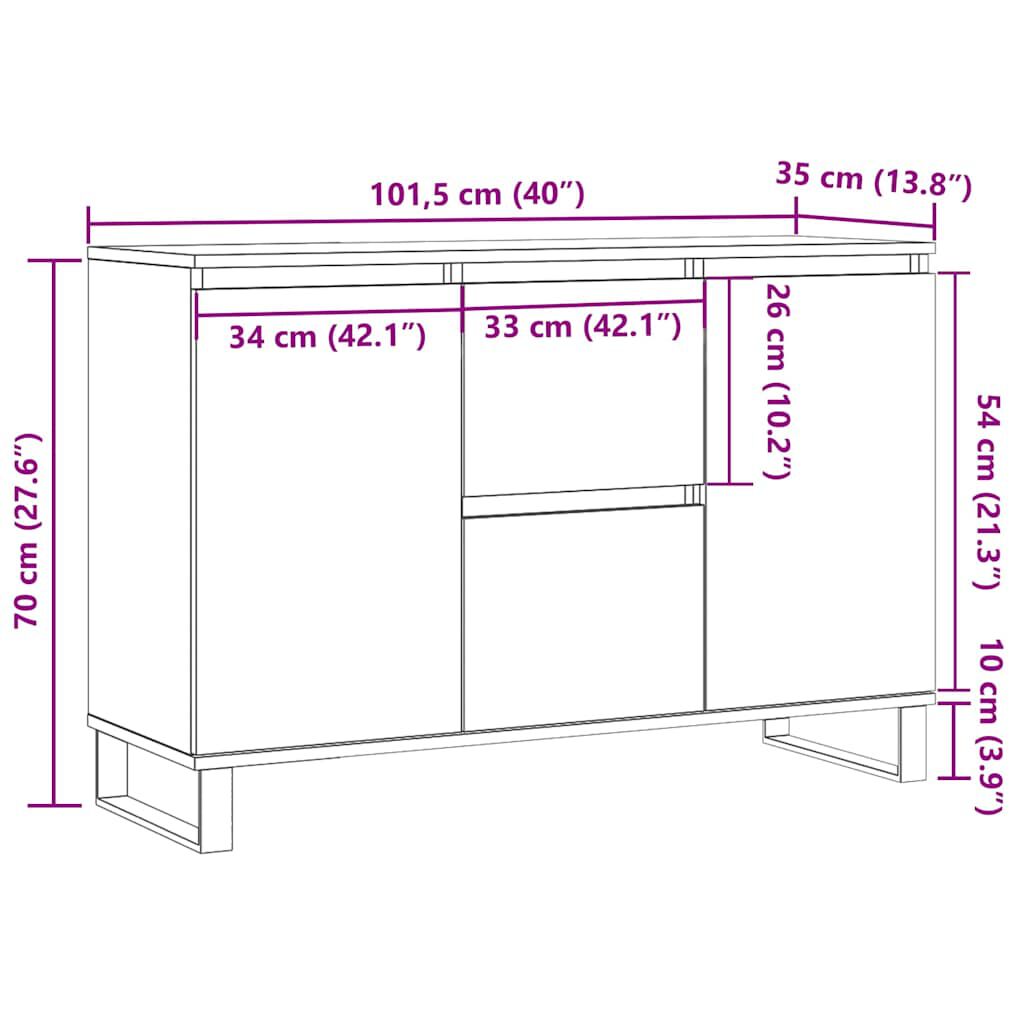 vidaXL Μπουφές Καφέ Δρυς 104 x 35 x 70 εκ. από Επεξεργασμένο Ξύλο