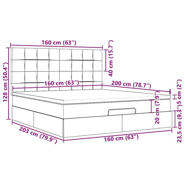 vidaXL Οθωμανικό κρεβάτι με στρώματα & LEDs Σκούρο μπλε Βελούδο