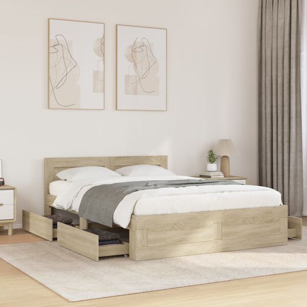 vidaXL Πλαίσιο Κρεβατιού με Κεφαλάρι Sonoma Δρυς 140x200εκ. Επεξ. Ξύλο