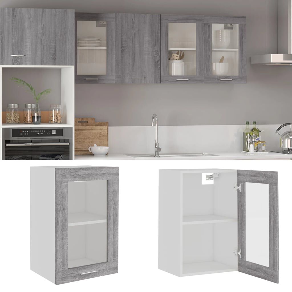 vidaXL Κρεμαστό Ντουλάπι Γυάλινο Lyon Γκρι Sonoma 40x31x60εκ.