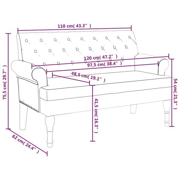 vidaXL Παγκάκι με Πλάτη Σκούρο Γκρι 120 x 62 x 75,5 εκ. Υφασμάτινο
