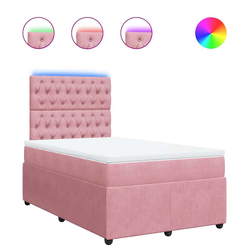 vidaXL Κρεβάτι Boxspring με Στρώμα Ροζ 120x190 εκ. Βελούδινο