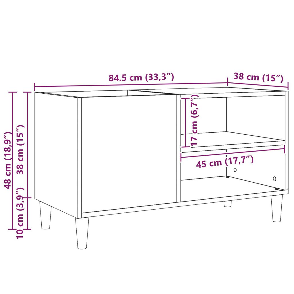 vidaXL Ντουλάπα δίσκων Μαύρο Δρυς 84,5x38x48 εκ Επεξεργασμένο ξύλο