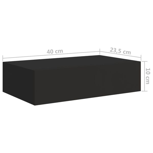 vidaXL Ράφι Επιτοίχιο με Συρτάρι Μαύρο 40 x 23,5 x 10 εκ. από MDF