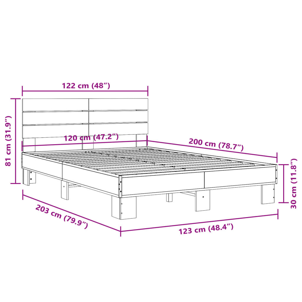 vidaXL Πλαίσιο Κρεβατιού Μαύρο 120x200 εκ. Επεξ. Ξύλο & Μέταλλο