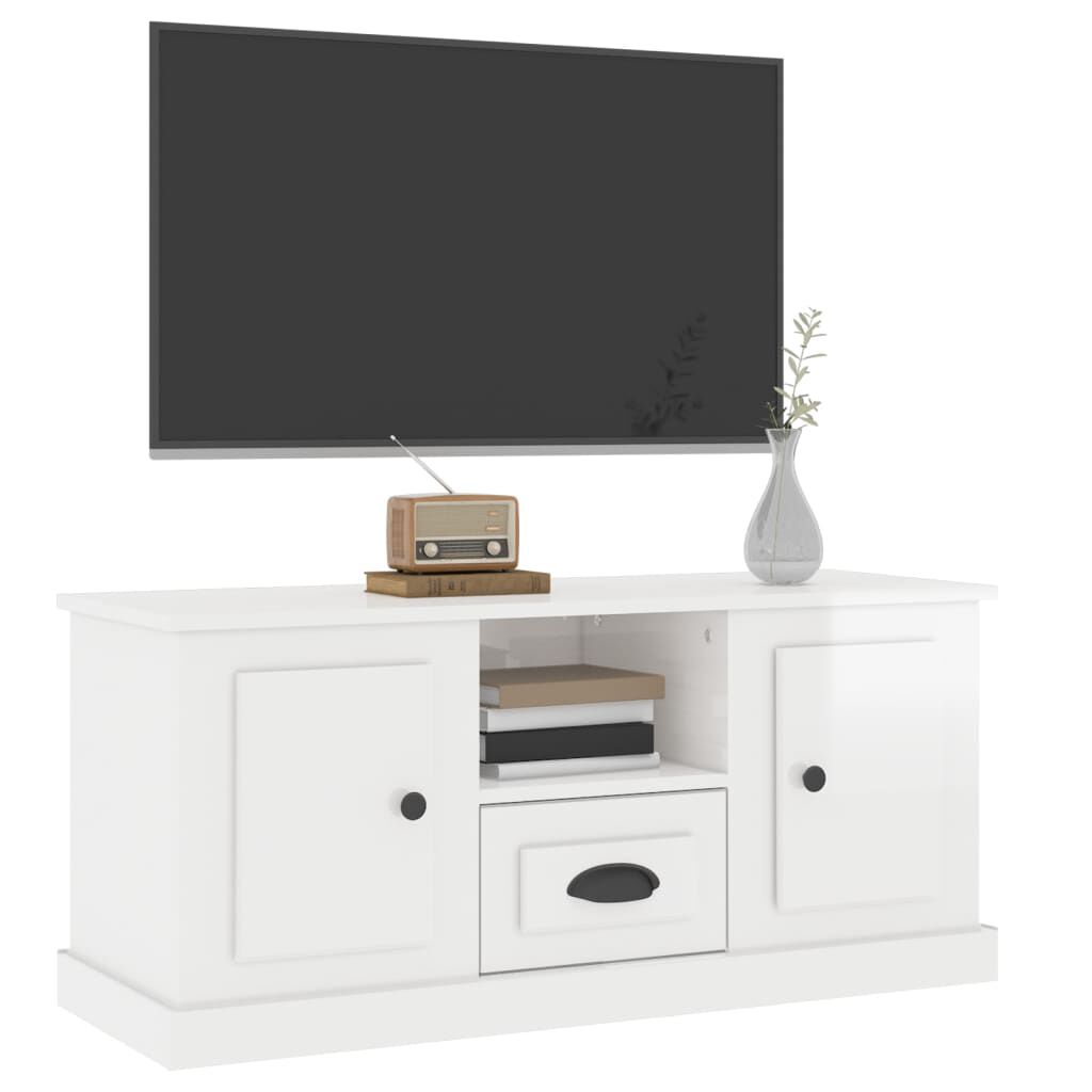 vidaXL Έπιπλο Τηλεόρασης Γυαλ. Λευκό 100x35,5x45εκ. Επεξεργασμένο Ξύλο