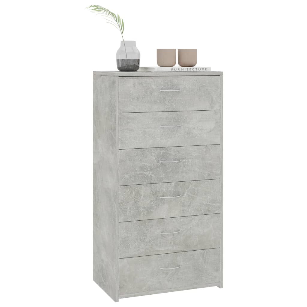 vidaXL Συρταριέρα με 6 Συρτάρια Γκρι Σκυροδ. 50x34x96 εκ. Επεξ. Ξύλο