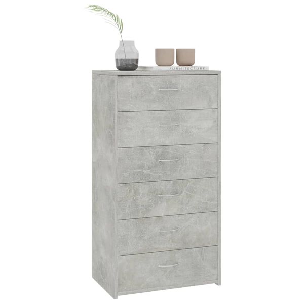 vidaXL Συρταριέρα με 6 Συρτάρια Γκρι Σκυροδ. 50x34x96 εκ. Επεξ. Ξύλο