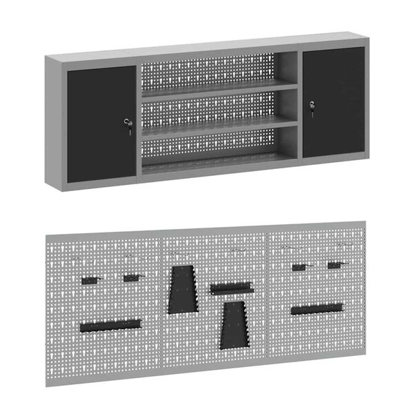 vidaXL Πάγκος εργασίας με συρτάρι 7 pcs Μαύρο 150 x 55 x 200 εκ Ατσάλι