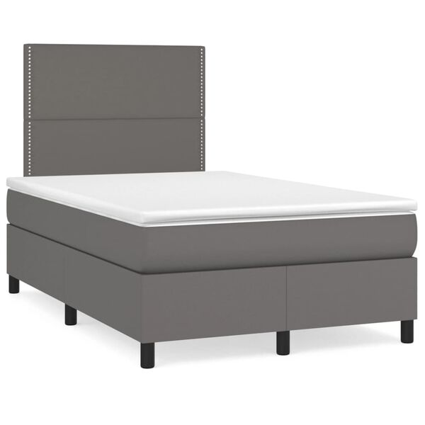 vidaXL Κρεβάτι Boxspring με Στρώμα Γκρι 120x200εκ. από Συνθετικό Δέρμα