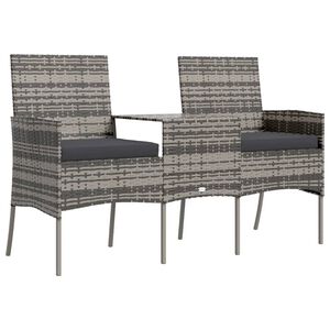 vidaXL Διθέσιος Καναπές Κήπου Ανθρακί από Συνθετικό Ρατάν με Τραπεζάκι