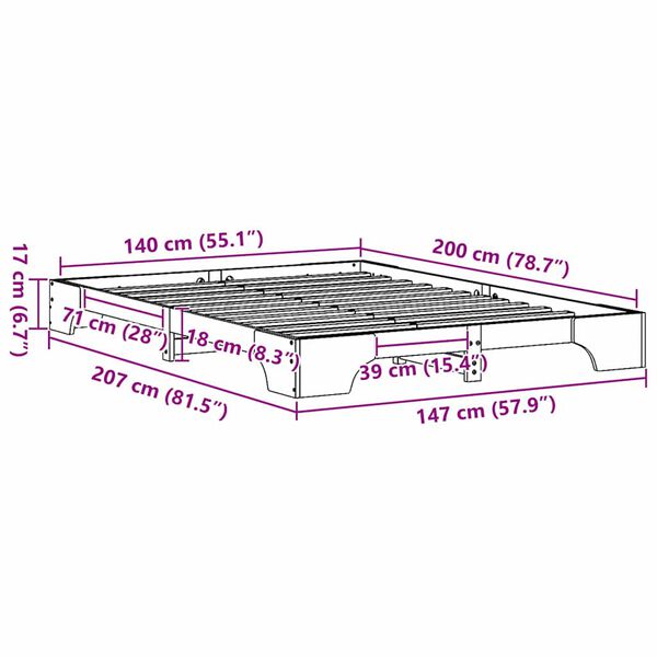 vidaXL Σκελετός Κρεβατιού Καφέ κεριού 207 x 147 x 17 εκ.